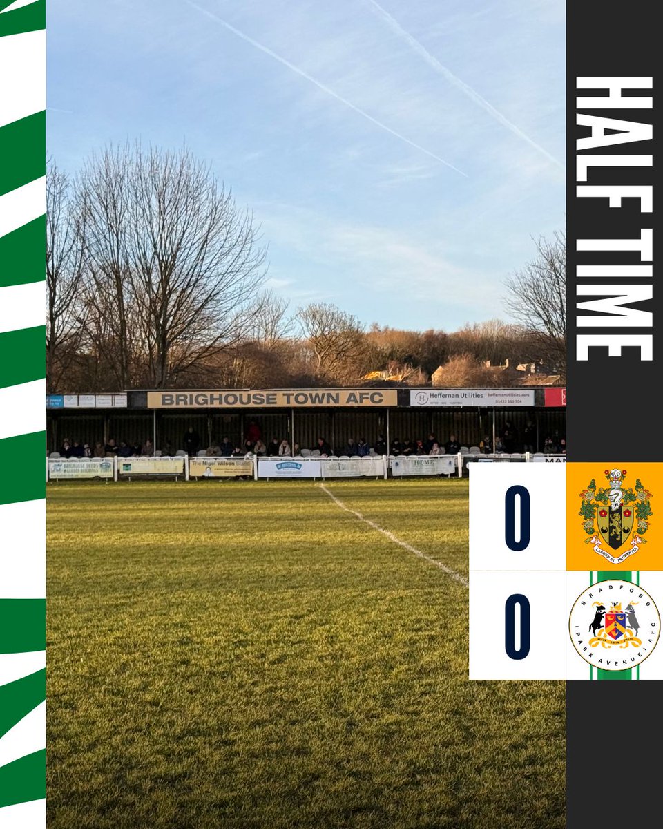Half time at Brighouse.

It’s goalless at the break with nothing to separate the sides so far.

Follow the second half live on commentary:
avenueonair.mixlr.com

#Bradford #ParkAvenue #GreenArmy