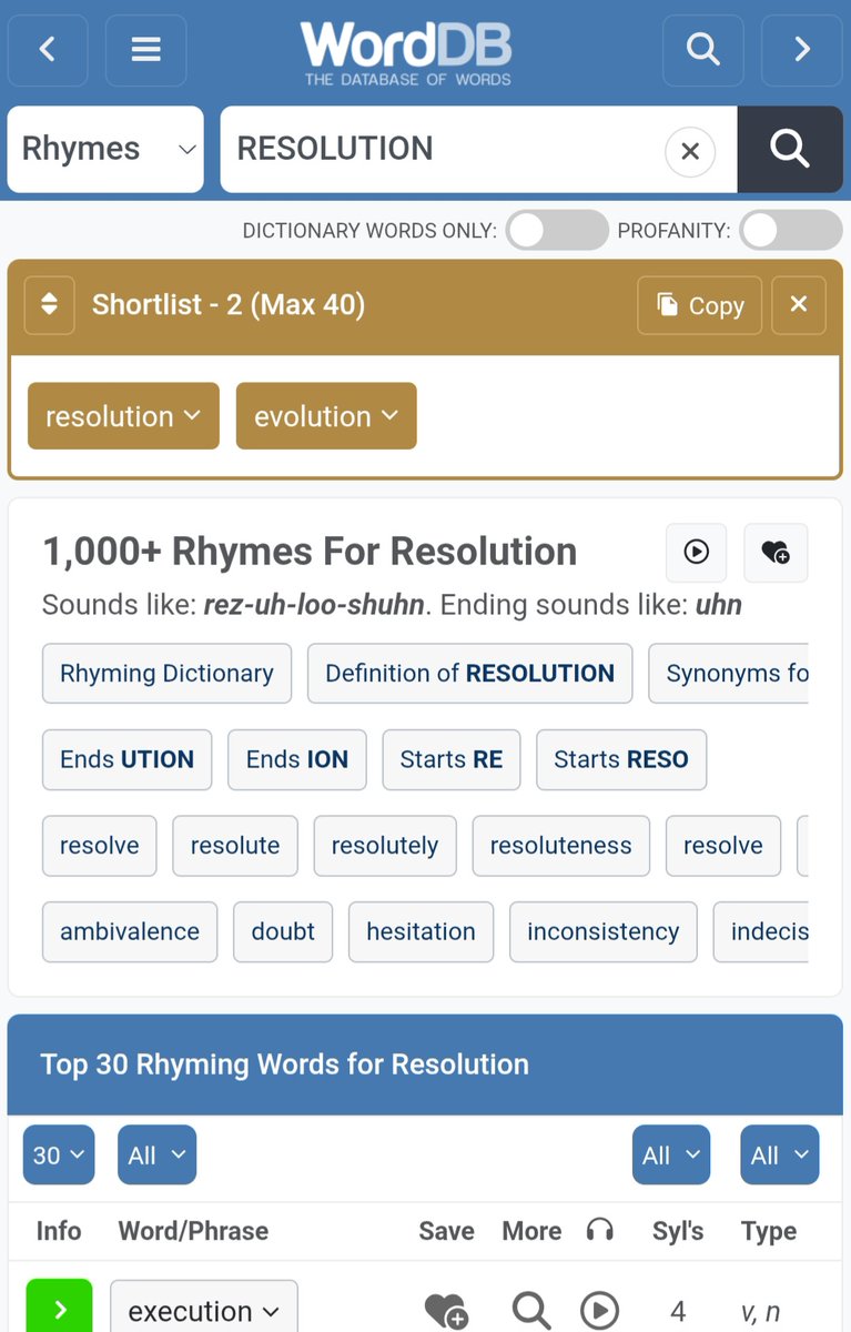 WordDB_com's tweet image. Get your lyrics finished for your New Year's Resolution! worddb.com/rhyming_dictio…