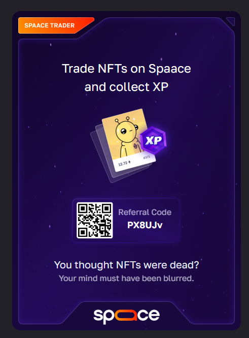 🌆 Good evening Web3 fam!

As the day winds down, the NFT markets never sleep 🌌
From discovering gems to making smooth trades, NFT trading on spaace.io/?invite=PX8UJv keeps the experience seamless and exciting 💎

Big shoutout to @Spaace_io for building a platform where traders