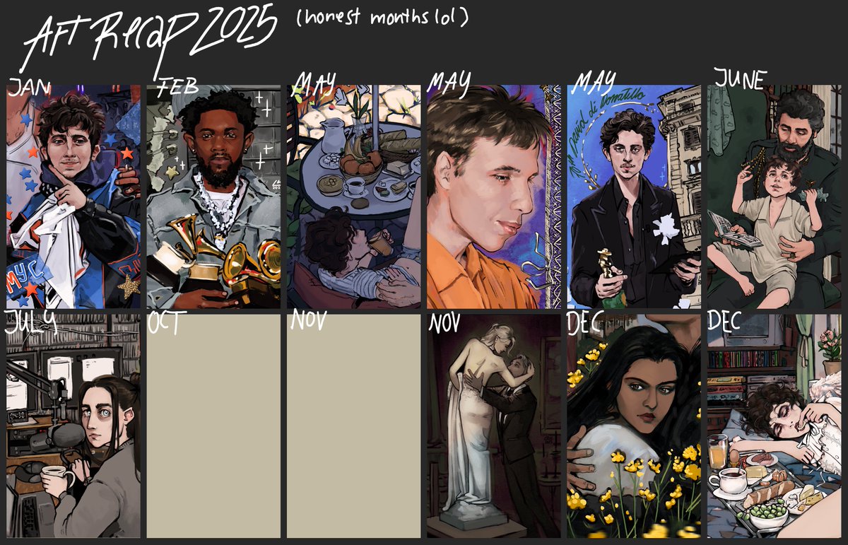 It's January first so, here's an art recap! 2025 was kinda busy and also there's a bunch of stuff I can't (/won't) post LOL