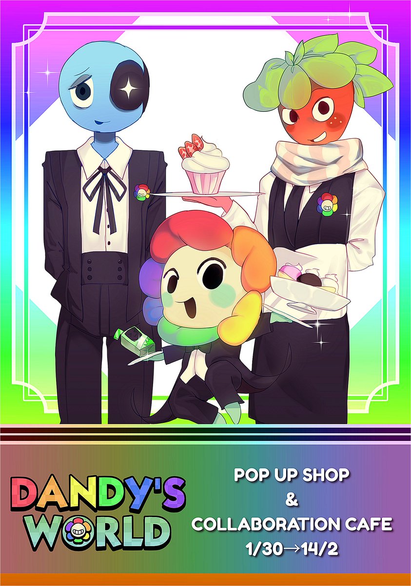 yuuary's tweet image. 🌈#DANDYSWORLD  🌈
Collaboration Cafe＆POP UP SHOP will be held！✨ Introducing life sized illustrations of your favorite characters。 
We will inform you of the details later, so please look forward to further updates♪  

※FAKE AD