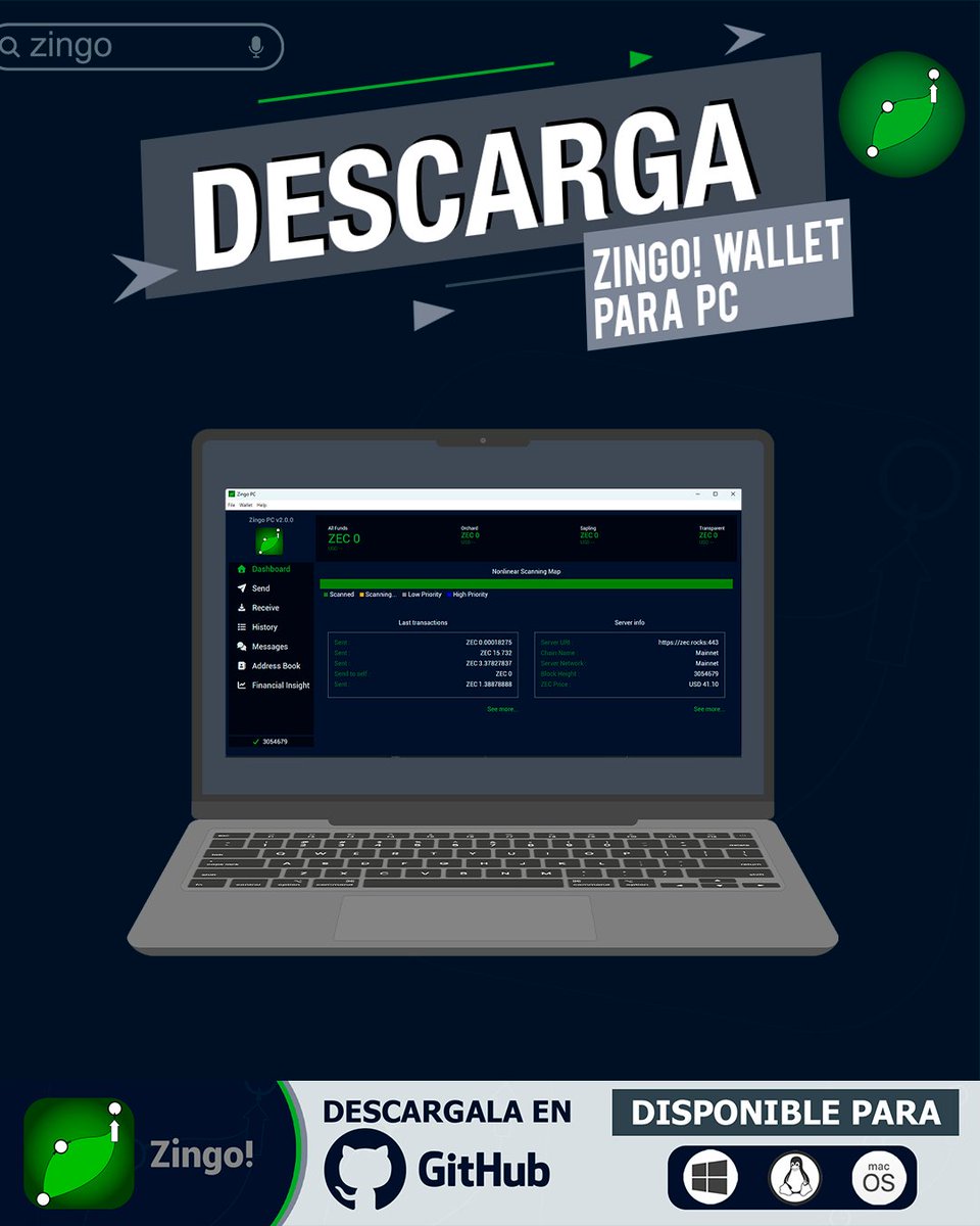 ZingoLabEsp's tweet photo. ¿Usas Zcash desde tu computadora? 💻

#ZingoPC te permite gestionar tus fondos de forma privada, rápida y sin complicaciones, directamente desde tu PC.

Descárgalo aquí 👇

https://t.co/6MIYgV70AU https://t.co/fjUWa3DinD