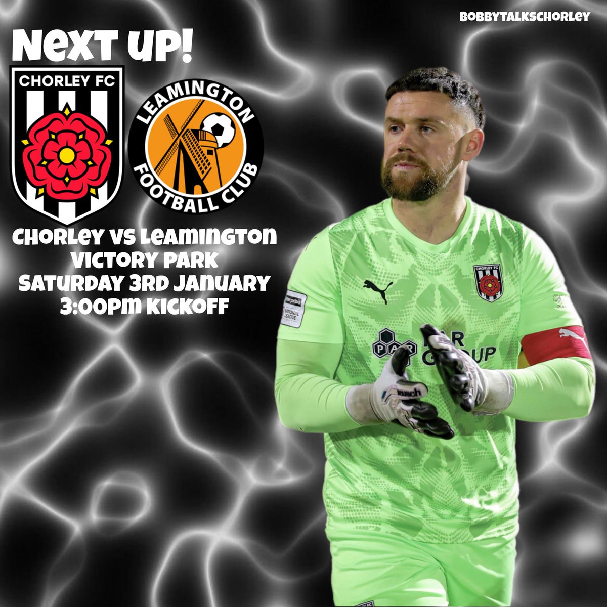 Next 🆙 
The Magpies first game of 2026 is right around the corner!
🆚Leamington FC
🏟️Victory Park
📆Saturday 3rd January
⏰3:00pm kickoff 
🏆Enterprise National League North
📸<a href="/dia_images/">David Airey</a>.
#BobbyTalksChorley