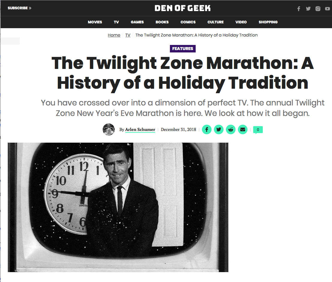 My article on the history of THE TWILIGHT ZONE MARATHONS:  

"...these works of video art one might give to the aliens as the best TV earthmen ever made, are simply, as writer Hamner once said, '…great stories well told.'”  

denofgeek.com/tv/the-twiligh…