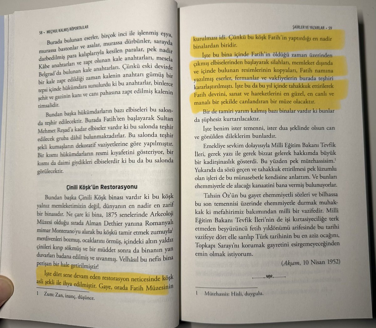 1952’de Tahsin Öz ile yapılan söyleşiye bakılırsa o dönem Çinili Köşk’ün “Fatih Müzesi” olarak tanzim edilmesi düşünülüyormuş. ⬇️ Sonra nedense vazgeçildi herhalde… Kaynak: Meçhul Kalmış Röportajlar/ Cemaleddin Bildik, Yay. Haz. <a href="/ANILGQC/">Anıl Göç</a>/ <a href="/buyuyenay/">Büyüyenay Yayınları</a>/ 2025
