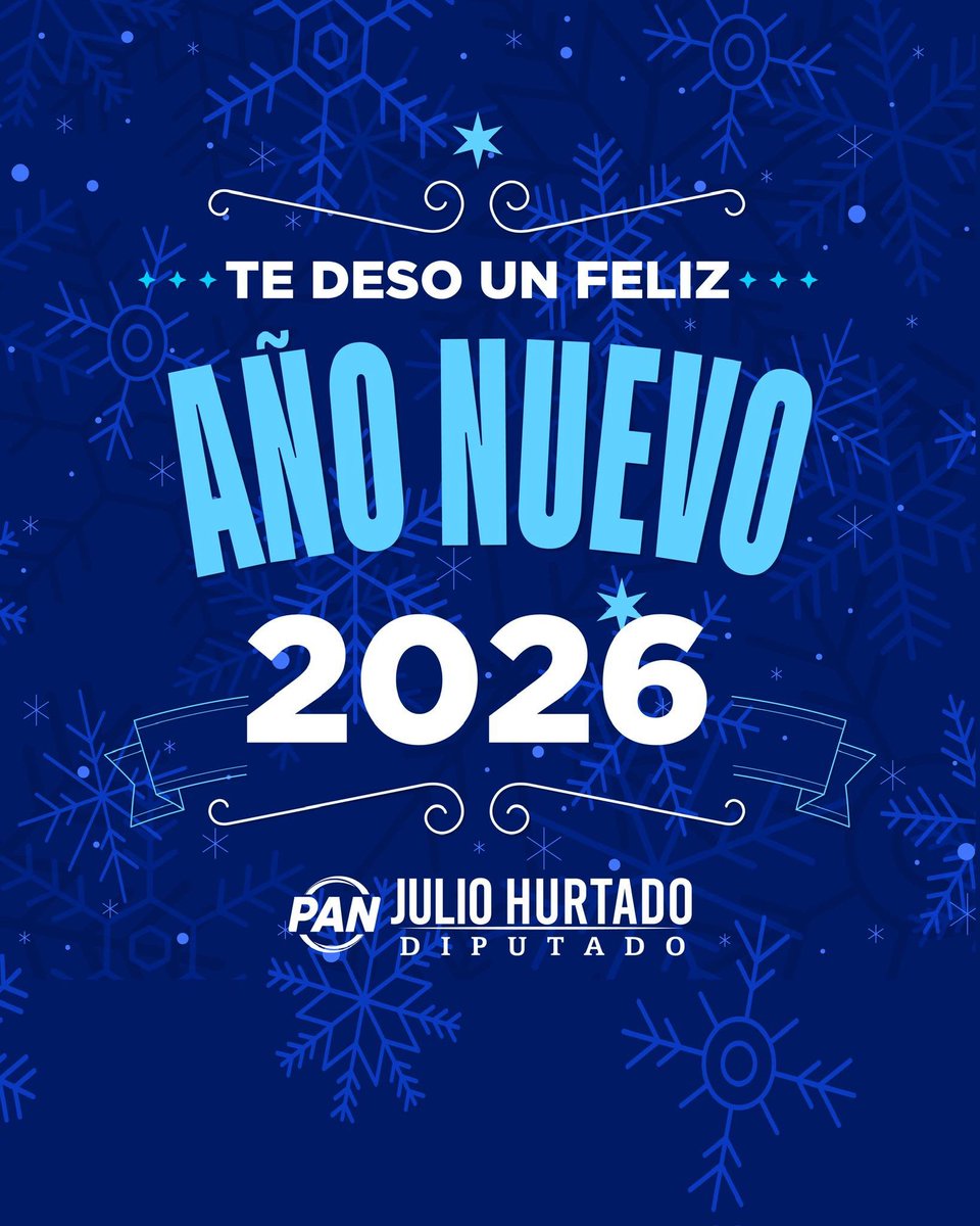 mglobalradio's tweet photo. Diputado Julio Hurtado les desea un Feliz Año Nuevo 2026 lleno de salud, prosperidad y nuevas oportunidades.
¡Feliz Año Nuevo a todas y todos!
Les deseo que este nuevo año llegue lleno de salud, prosperidad y bienestar para sus familias y seres queridos.  #Jalisco #Diputado https://t.co/Uq4QbWsz07