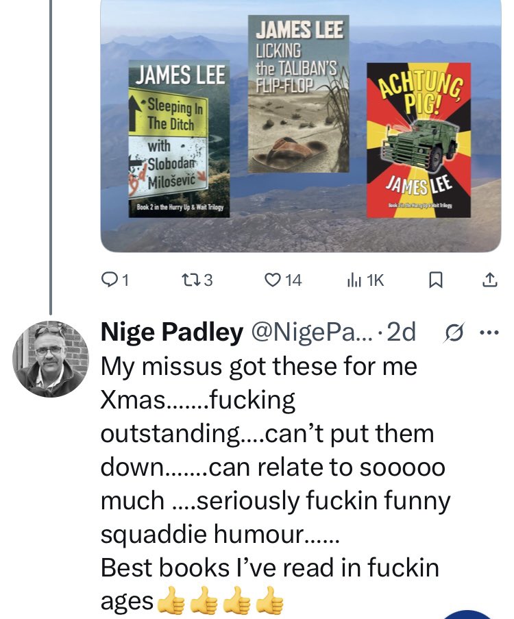 Posted_to_BAOR's tweet image. Looking for a fresh read to start the new year?  

If you swear a lot and love squaddie humour, your search ends here.  

Dive into the hilarious world of the ‘Hurry Up &amp;amp; Wait’ trilogy. Available on Amazon. 📘🍺