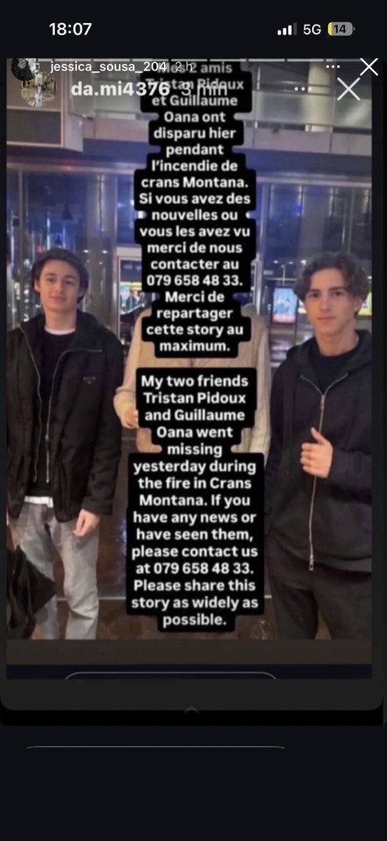 🚨THREAD IMPORTANT🚨
Si vous avez des info sur ces jeune qui ont disparu hier à #CransMontana appeler les numéros indiqués svp rt + partager svp c’est important