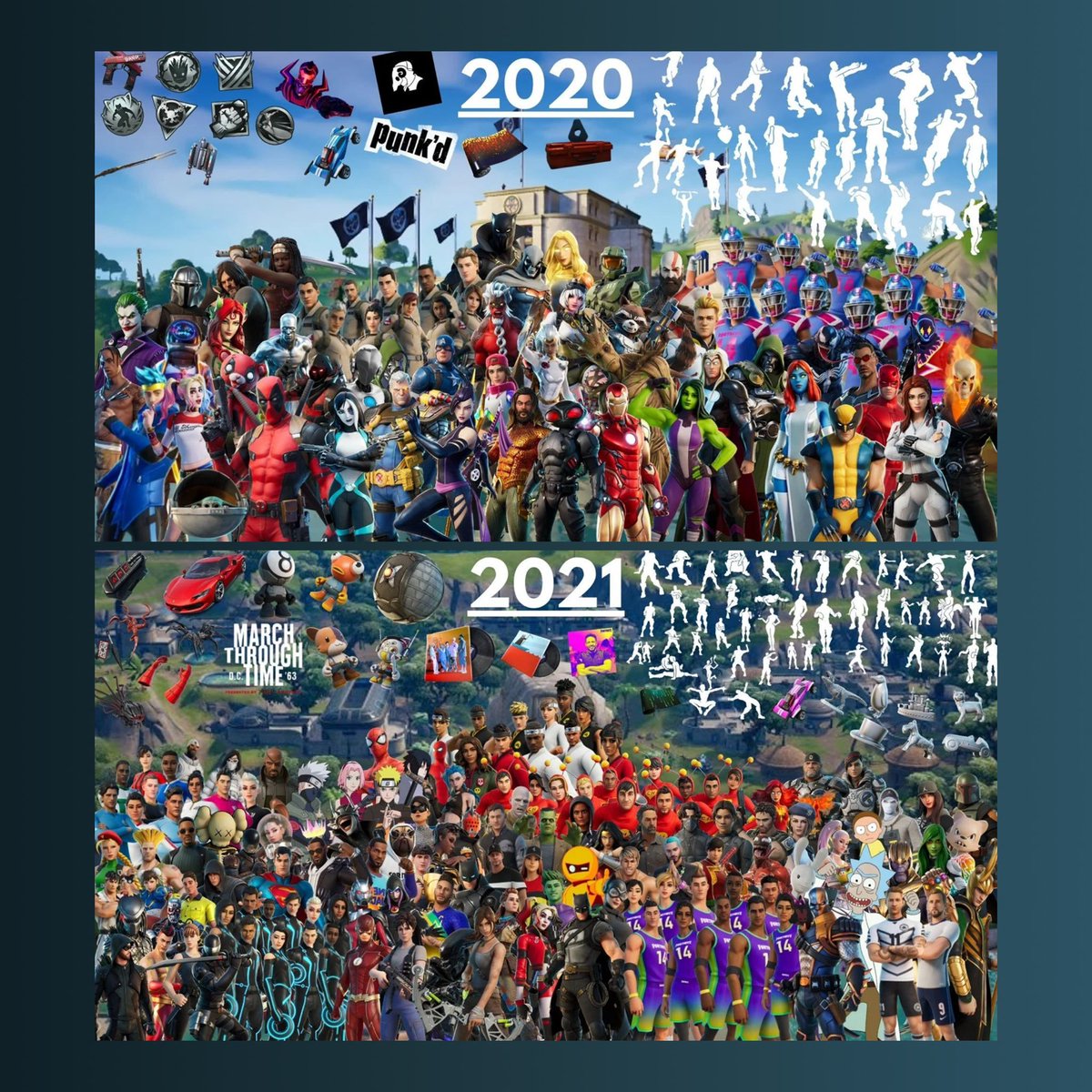 FNGGUpdates's tweet image. These are all the collabs epic has make trough the years

from 2017 to 2025

Which one is your all time favorite collab

And what do you want to see or expect in the 2026 collab list

Posted by u/AlexMercer28900
And credit to @SentinelCentral for the original post