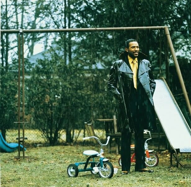 Marvin Gaye in his Detroit backyard during the “What’s Going On” photoshoot, photographed by Jim Hendin (1971)
