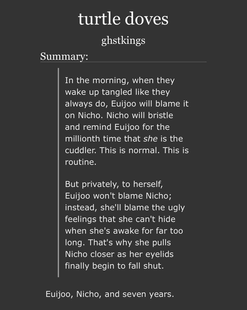nchojoos's tweet photo. turtle doves

--

 🍓🍊
teen &amp; up
7.4k words
# &amp;yuri, mutual pining, non-famous/idol, copious amounts of yearning, a dreamnightmare 7 year long lesbian situationship

for @tigerclawing + @lunesecretsanta  <3

> https://t.co/Do9jkV8kDq https://t.co/lV1N53efBj