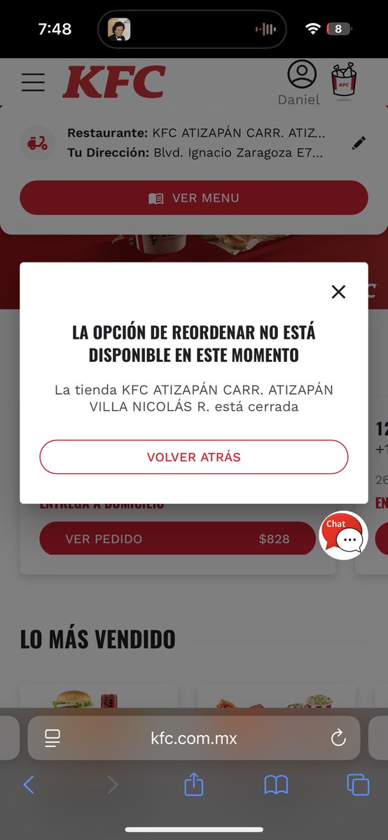 brayandaniel9's tweet photo. Una vez más @KFC_MEXICO  dejó sin cenar a mi familia, la verdad soy cliente súper seguido de al menos 2 veces por quincena, y no se me hace justo que hasta casi 2 horas después al rastrear mi pedido me salga que no hay servicio a domicilio, a esa hora ya no pude conseguir nada. https://t.co/Yd6M8pE42M