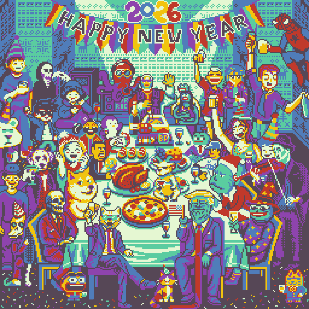 basepaint_xyz's tweet photo. Happy New Year! 🎊2️⃣0️⃣2️⃣6️⃣ 🎊

Our third "new year" canvas... Celebrate by supporting the project &amp; the artists onchain! 💙
👉 https://t.co/jdIUN2q21N https://t.co/Uto5WmUN4m