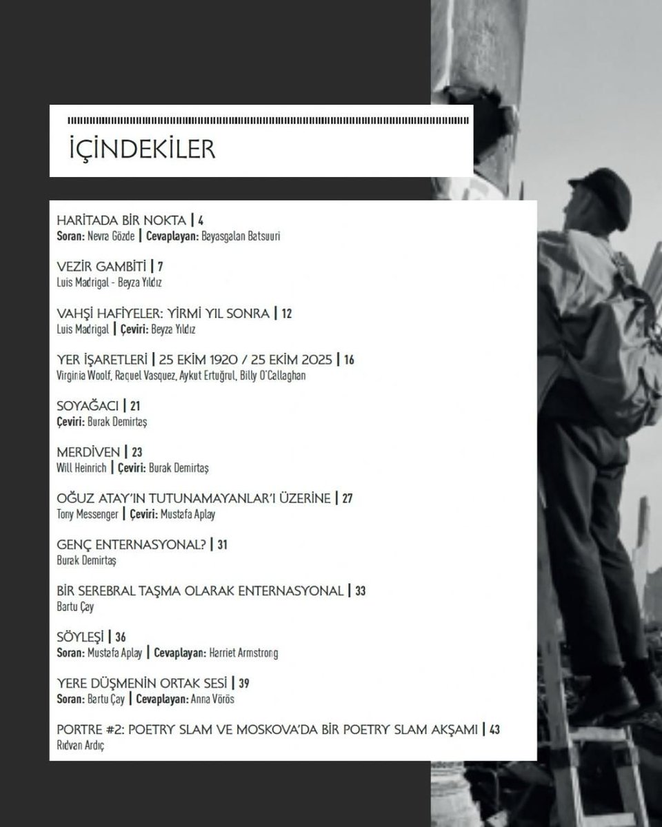 Huzurlarınızda, Enternasyonal’in ikinci sayısı!

Soyağacı'nda bu kez konuğumuz Will Heinrich idi. Merdiven isimli öyküsünü de Türkçeye çevirdim. Ayrıca, “Genç Enternasyonal?” başlıklı bir yazım yer alıyor.

Dopdolu bir sayı, bayilerinizden ısrarla isteyiniz.