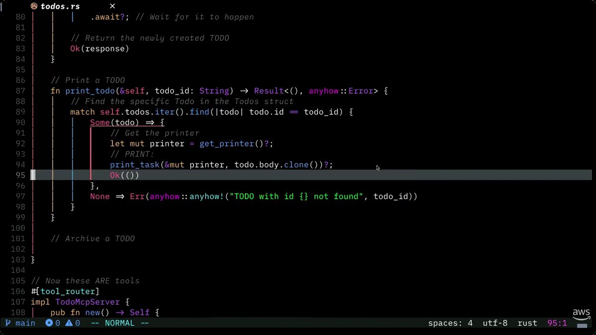 GunnarGrosch's tweet photo. Part 24 of DEV Track Spotlight ๐ฆ
DEV405 with @darkosubotica (AWS Principal Developer Advocate)
"With the world of LLMs, with coding assistants, you don't need to write Python anymore. You can write Rust."
#AWSreInvent #DEVTrack #Rust #MCP https://t.co/lYBbMwuHf3