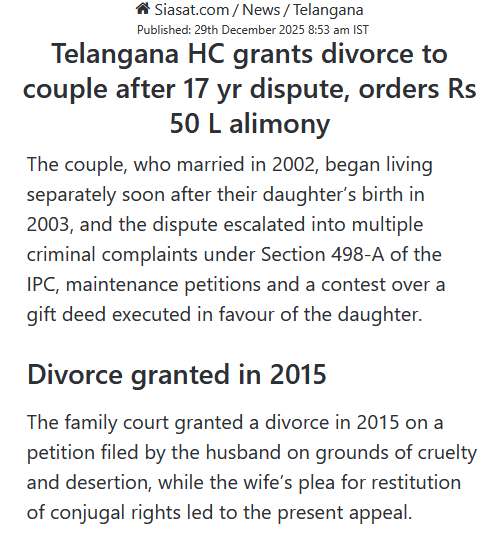 KishSiff's tweet image. Bakra husband forced pay 50 LAKHS Alimony for 1 yr marriage &amp;amp; 15 yrs seperation AFTER winning divorce case due to cruelty by wife 😭😭😭
#GenderBiasedLaws