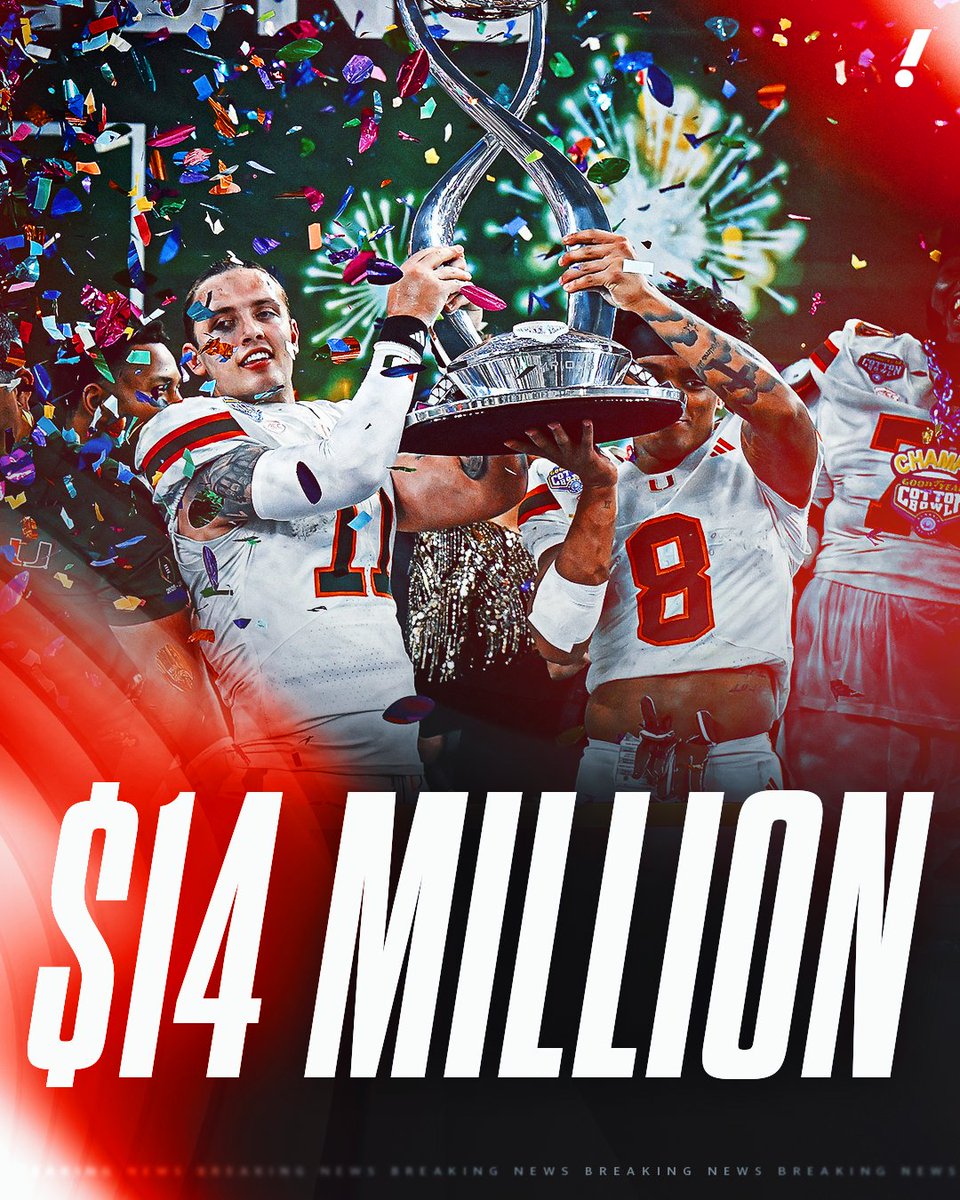 YahooSports's tweet image. The ACC is giving its ENTIRE $14 million payout from the College Football Playoff to Miami, per @FOS 😳 

Conferences are awarded the amount by having a representative advance to the CFP semifinals.