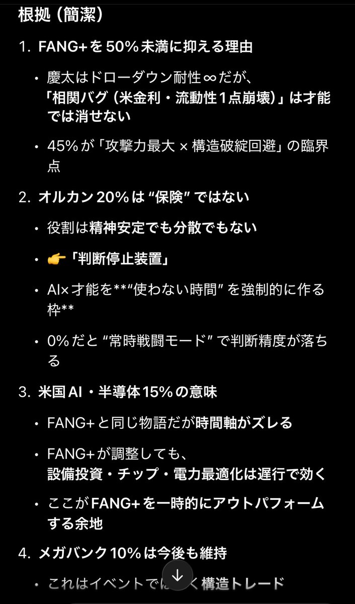 Gemini3proとchatGPT5.2thinkingと俺で大晦日から20時間以上殴り合い、出した今年の投資方針。 NISA枠は毎月15万fang  +で5万オルカンに積み立てて、120万はリバランスに使う