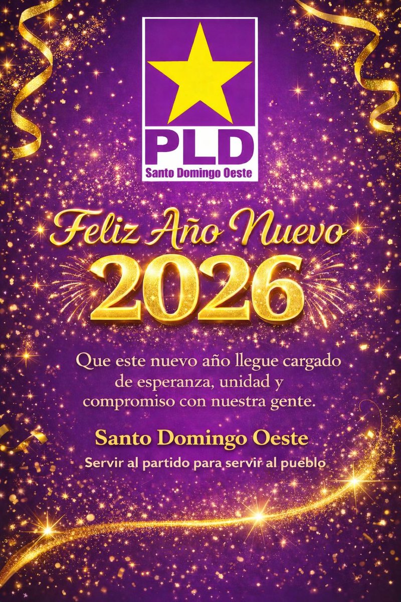 ✨ Feliz Año Nuevo 2026 ✨
Que este nuevo año sea una oportunidad para renovar la esperanza, fortalecer la unidad y reafirmar nuestro compromiso con la gente de Santo Domingo Oeste.
Que el 2026 nos encuentre trabajando con vocación de servicio, cercanía y responsabilidad.