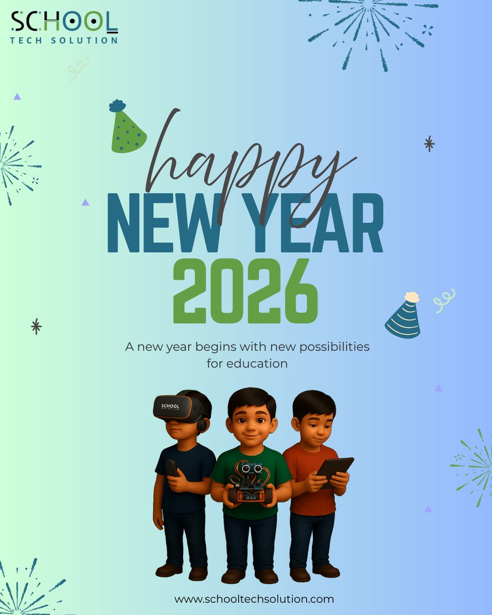 SchoolTechSol's tweet photo. #HappyNewYear2026! As we welcome #2026, #SchoolTechSolution remains committed to empowering schools, colleges, and universities with future-ready education technology. https://t.co/z6MKw9DBJA