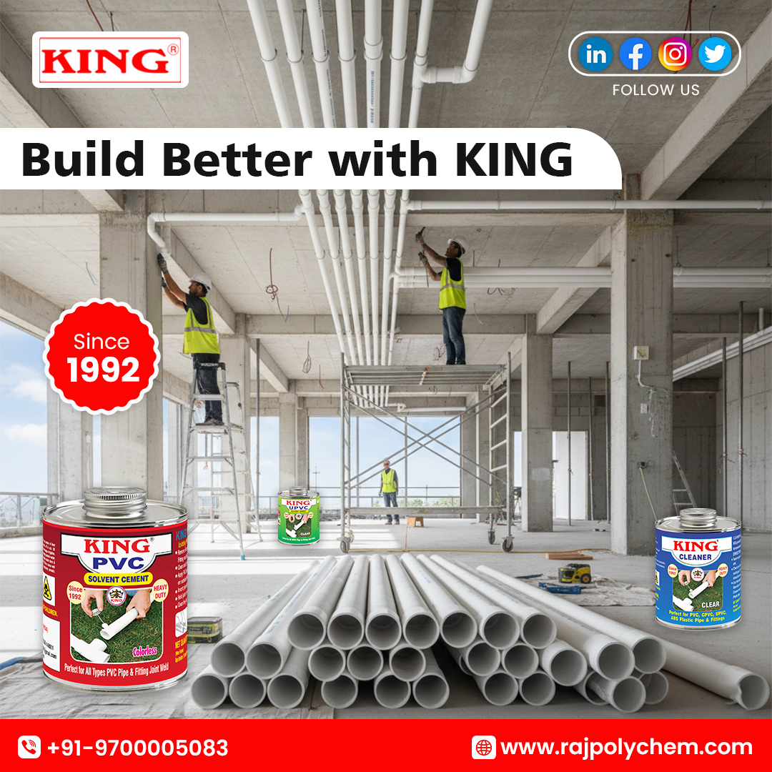 rajpolychem's tweet image. Build better with KING.
Strong, leak-free PVC joints trusted by professionals since 1992.
📞 +91-9700005083
🌐 rajpolychem.com
#KINGPVC #BuildBetter #PVCSolventCement #LeakFree #Construction #Plumbing #RajPolychem