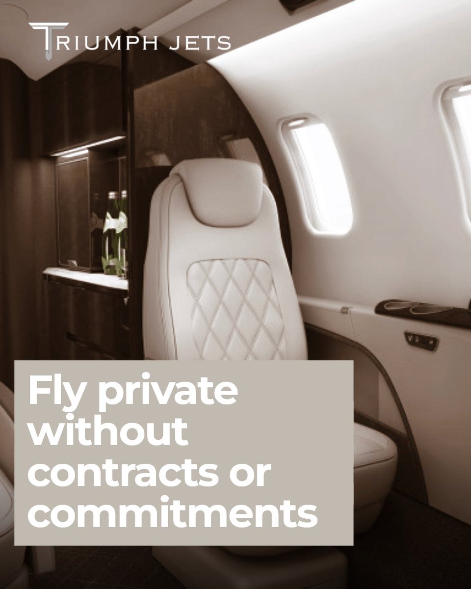 TriumphJets's tweet image. Fly flexible. No memberships, no contracts. Just personalized private jet travel backed by 60+ years of expertise. Choose freedom. Choose Triumph Jets. #flyprivate #privatejetcharter #triumphjets #privatejets #privatejetlife #luxurylifestyle