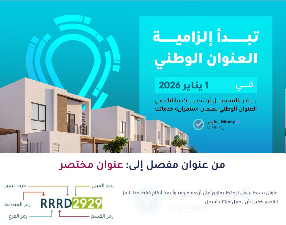 9999X_'s tweet photo. اليوم بدا تطبيق النظام الجديد الالزامي لتوصيل الشحنات باستخدام العنوان الوطني المختصر وكل التطبيقات بتطلب منك التحديث

🔔 العنوان الوطني عبارة عن كود مختصر من 4 حروف و 4 ارقام يحدد عنوانك بالضبط ويريحك من موضوع ارسل اللوكيشن و صور الب��ب وكل مشاكل المناديب

كيف تعرف عنوانك الوطني ؟
1⃣ موقع سبل اونلاين 
2⃣مها (المساعد الافتراضي لسبل) على الواتساب 
3⃣تطبيق توكلنا
4⃣ تطبيق ابشر
5⃣تطبيق صحتي
6⃣ قوقل مابز (خرائط قوقل)

📍تحت هذه التغريدة بشرح لكم الطرق الاسهل عشان تعرف عنوانك المختصر فضلها وشاركها خل الجميع يستفيد