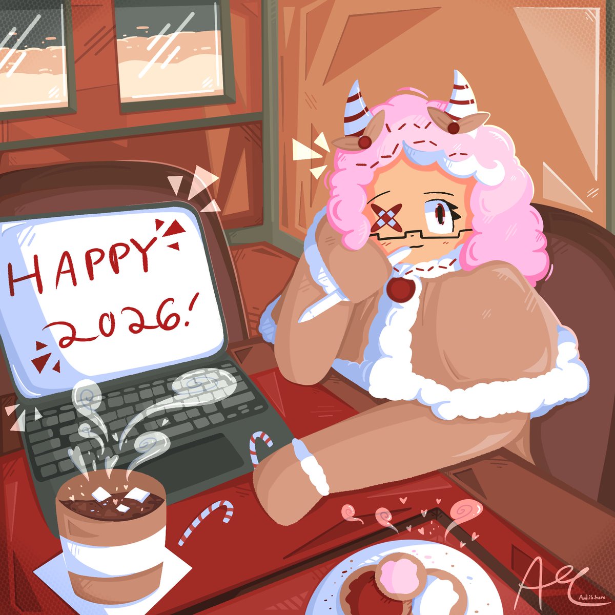 AudIsHere's tweet photo. It’s officially 2026!! Maybe I’ll post, maybe I won’t. Have a great start to a new year!! #cartoon #illustration #digitalart #HappyNewYear2026 https://t.co/7vNSbmCryS