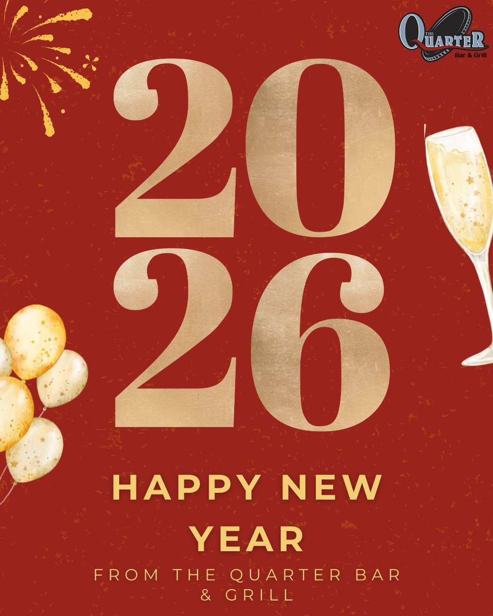 QuarterAddison's tweet photo. 🎉 Wishing you a Happy New Year from our Quarter Bar &amp; Grill family! May this year be filled with delicious food, good times, and great memories. 
Check out our menu 👉 https://t.co/sHRYrUMK2l
#addisontx #txeats #dallas #dallastx #dallaseats #visittx #visitdallas https://t.co/fHMQefwgo9