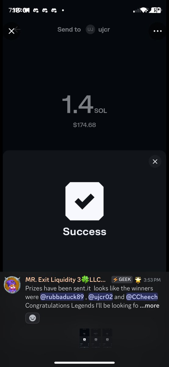 ujcr02's tweet photo. @DoubleL7777 
Amazing start to the new year, finishing in the top 3 and receiving 1.4 Sol. Lucky Labs are doing it again. Giving out super prizes.. I love this project.. thank you https://t.co/W6hfaZwxKL