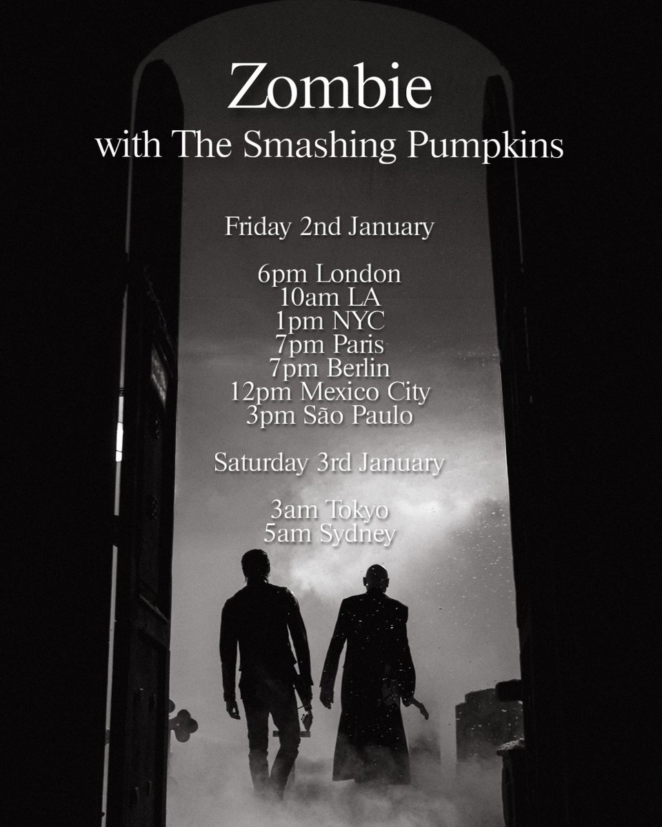 Zombie with The Smashing Pumpkins out worldwide midnight. Music video out tomorrow. Happy new year.