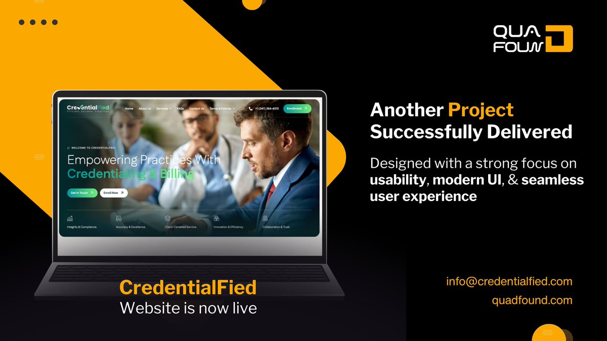 quadfoundltd's tweet image. 🚀Another project delivered!

CredentialFied website is now LIVE
Modern UI • Smooth UX

🌐 quadfound.com
📩 info@quadfound.com

#WebsiteLaunch #ProjectDelivered #QuadFound