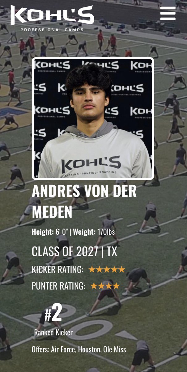 Andres_vdm's tweet image. Grateful to be ranked the #2 kicker in the nation by @KohlsKicking 

@HKA_Tanalski @FootballTomball @Coach_Radke @handal_dave