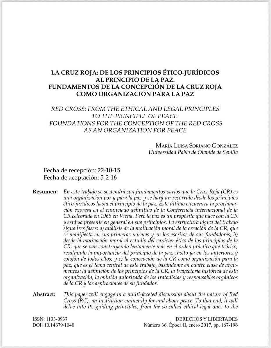 DeryLib's tweet image. 📘 #RevistaDerechosyLibertades Nº 36 (2017) @idhbc_uc3m @uc3m @dykinsonlibros

📣 Hoy en la sección #Artículos ✍🏼 “La Cruz Roja: de los principios ético-jurídicos al principio de la paz” de #MaríaLuisaSorianoGonzález

⬇️ ¡Léelo aquí! ⬇️ #OpenAccess
🔗 hdl.handle.net/10016/26215