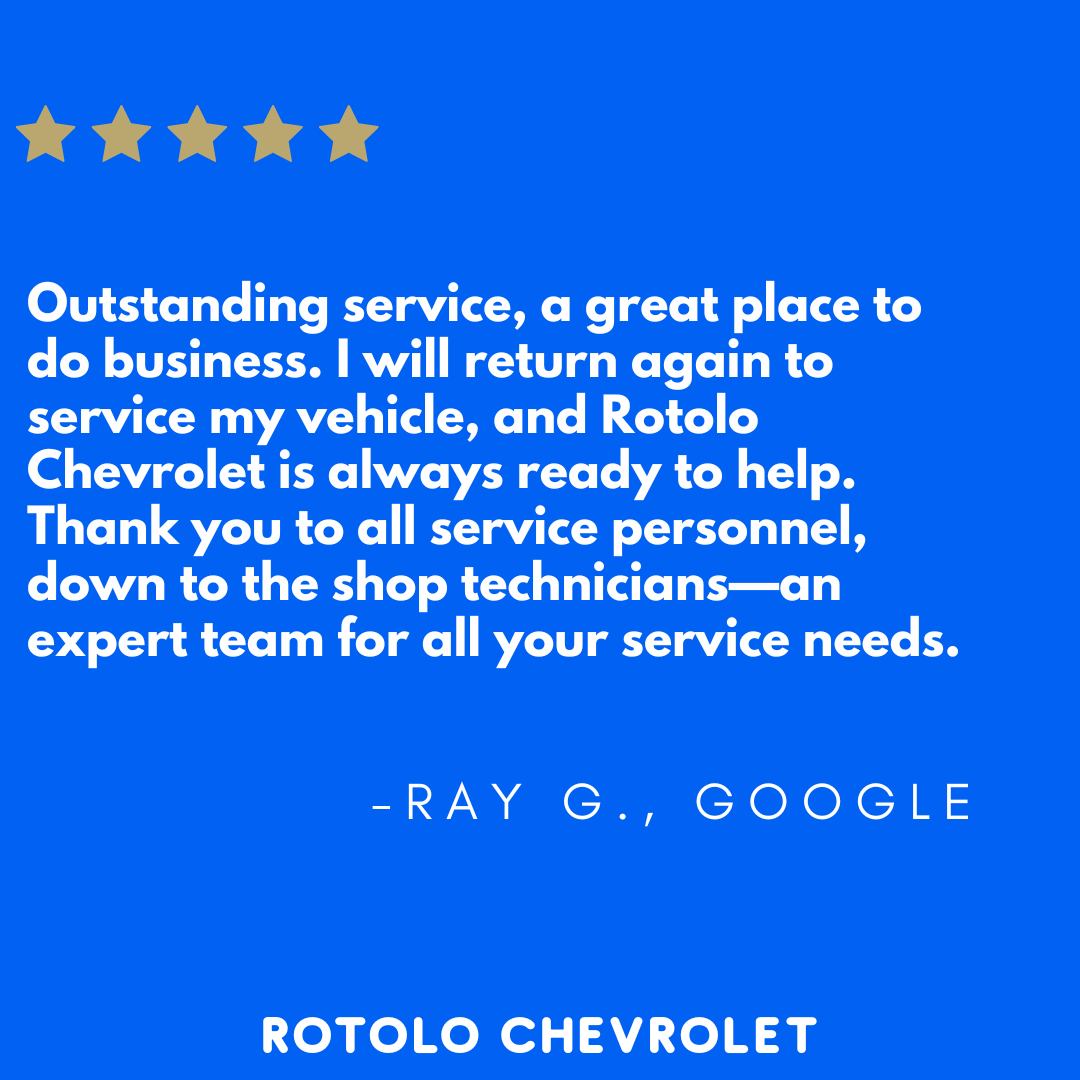 RotoloChevyCa's tweet image. Thank you for the fantastic feedback, Ray! We’re thrilled to hear that our team at Rotolo Chevrolet provided outstanding service from start to finish. We truly appreciate your kind words and look forward to assisting you with all your future service needs!