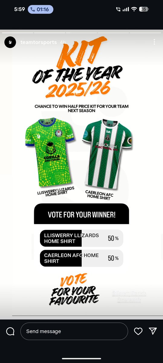 Last 90 mins of the Kit or the year Competition <a href="/TeamTorSports/">Team Tor</a>  every vote counts <a href="/CentreGorilla/">Gorilla Golf Centre</a> 
Please vote for the Llizards <a href="/LliswerryFC/">Lliswerry FC</a> <a href="/LliswerryRunner/">Lliswerry Runners</a> 🙌🏼💪🏼🦎🦎🦎