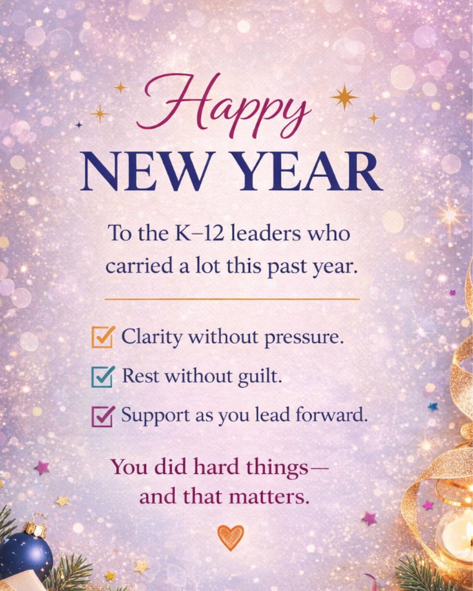 vsopher's tweet image. Before goals.
Before plans.
Before “what’s next.”
Pause.

You led through a year that asked a lot of you.
That matters.

Wishing K–12 leaders a grounded, hopeful start to the new year. 🧡

#HappyNewYear #K12Leadership