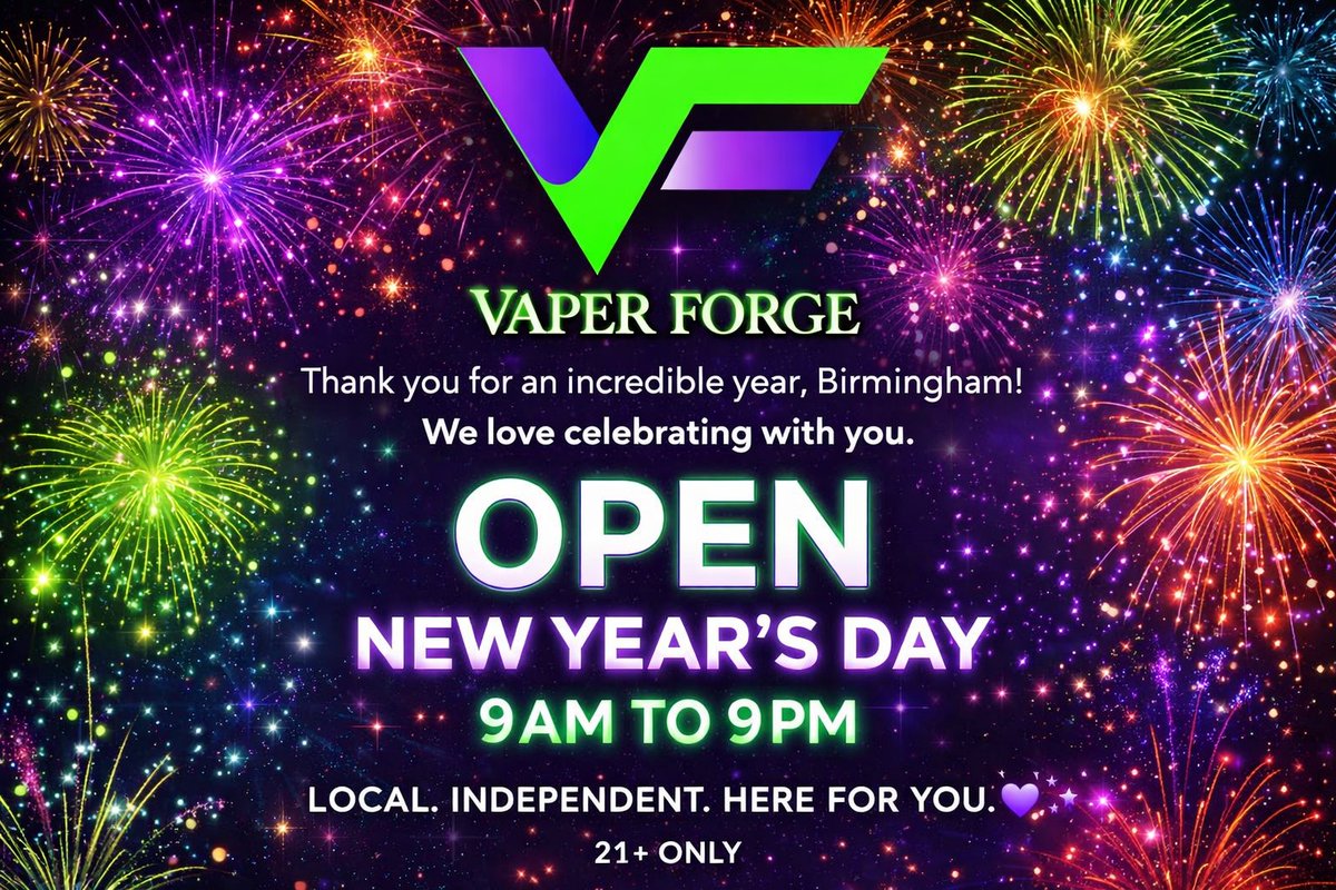 VaperForge's tweet image. #VaperForge #OPENNewYearsDay #BestVapeShopon280 #BirminghamVapeShop #280VapeShop #VaperForge280
