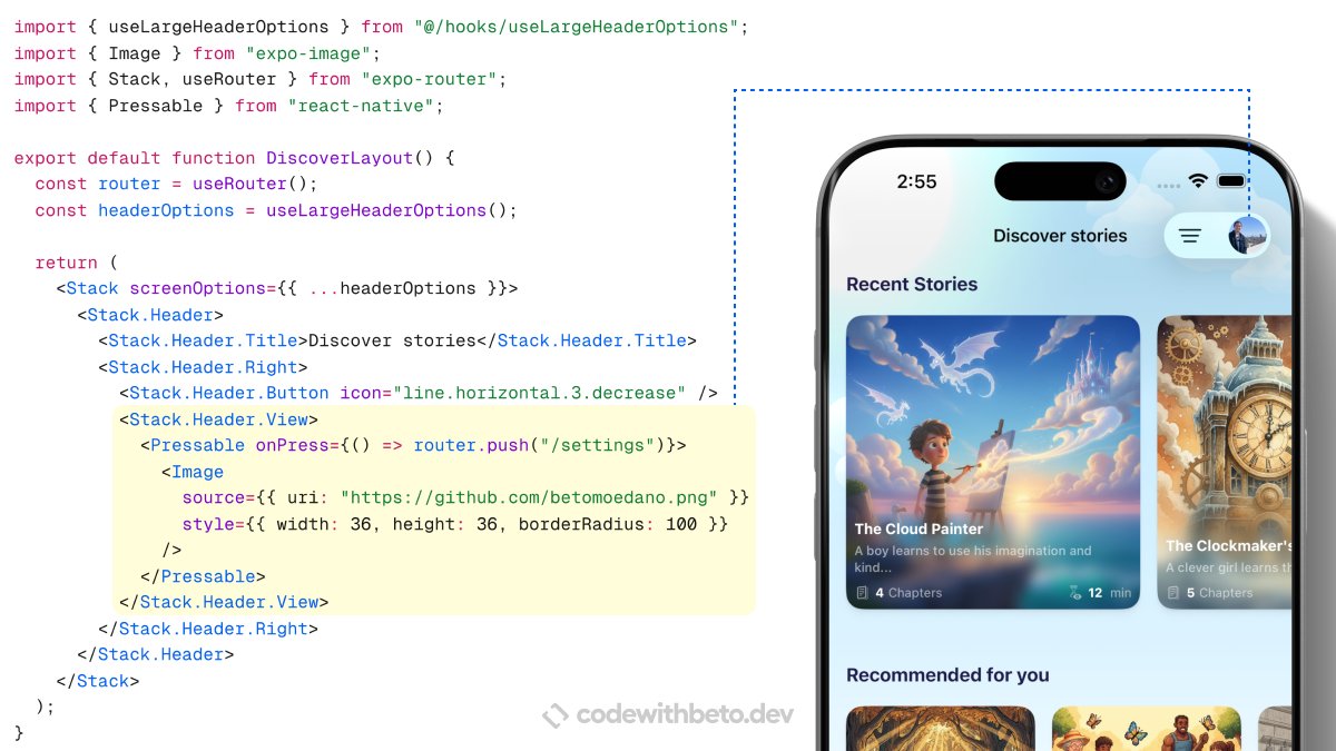 💡 How to use a custom header view in Expo Router v7