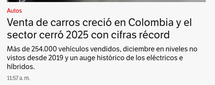 Récord de venta de carros en Colombia. Y luego nos quejamos del trancón. Trancón en carreteras, trancón en ciudades, trancones en todas partes. O qué creyeron, que la gente compra carro o moto para tenerlo parqueado.