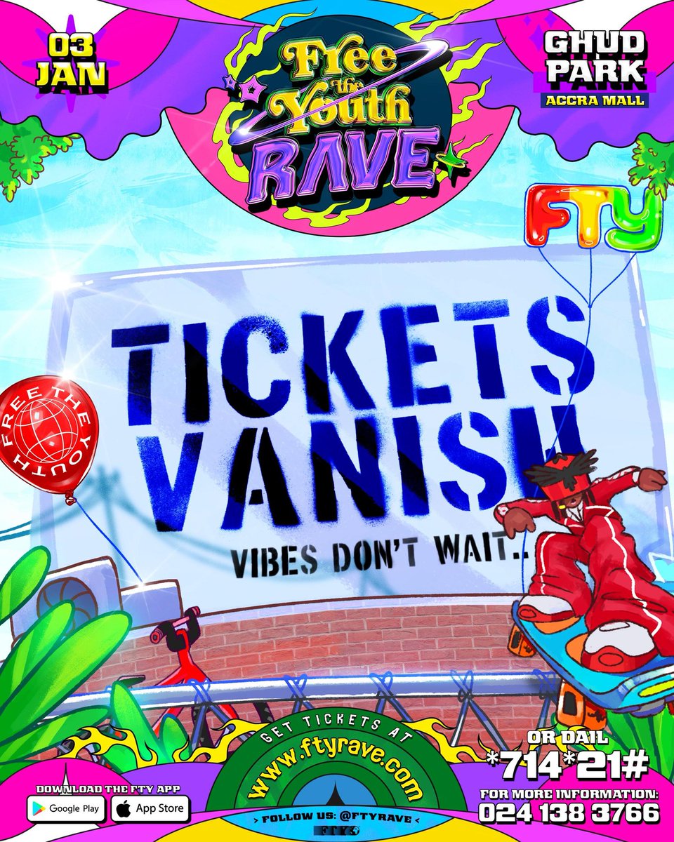 ftyrave's tweet image. TAKE NOTE : LAST CALL FOR TICKETS SALES FOR THE MOST ANTICIPATED @ftyrave THIS SATURDAY AT GHUD PARK ACCRA MALL❤️‍🔥 THIS IS THE ONE YOU DON’T WANT TO MISS ❤️‍🔥

BE THERE 

GET TICKETS AT ftyrave.com OR DIAL *714*21#

#FreeTheYouth #ftyrave #TheRave  #SlamDunk jumpman23