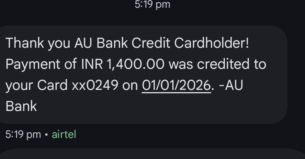<a href="/aubankindia/">AU Small Finance Bank</a> <a href="/RBI/">ReserveBankOfIndia</a> Urgent! Recovery agents are making unauthorized payments on my AU Bank credit card ending 0249 without my consent. Please investigate and stop these activities immediately.