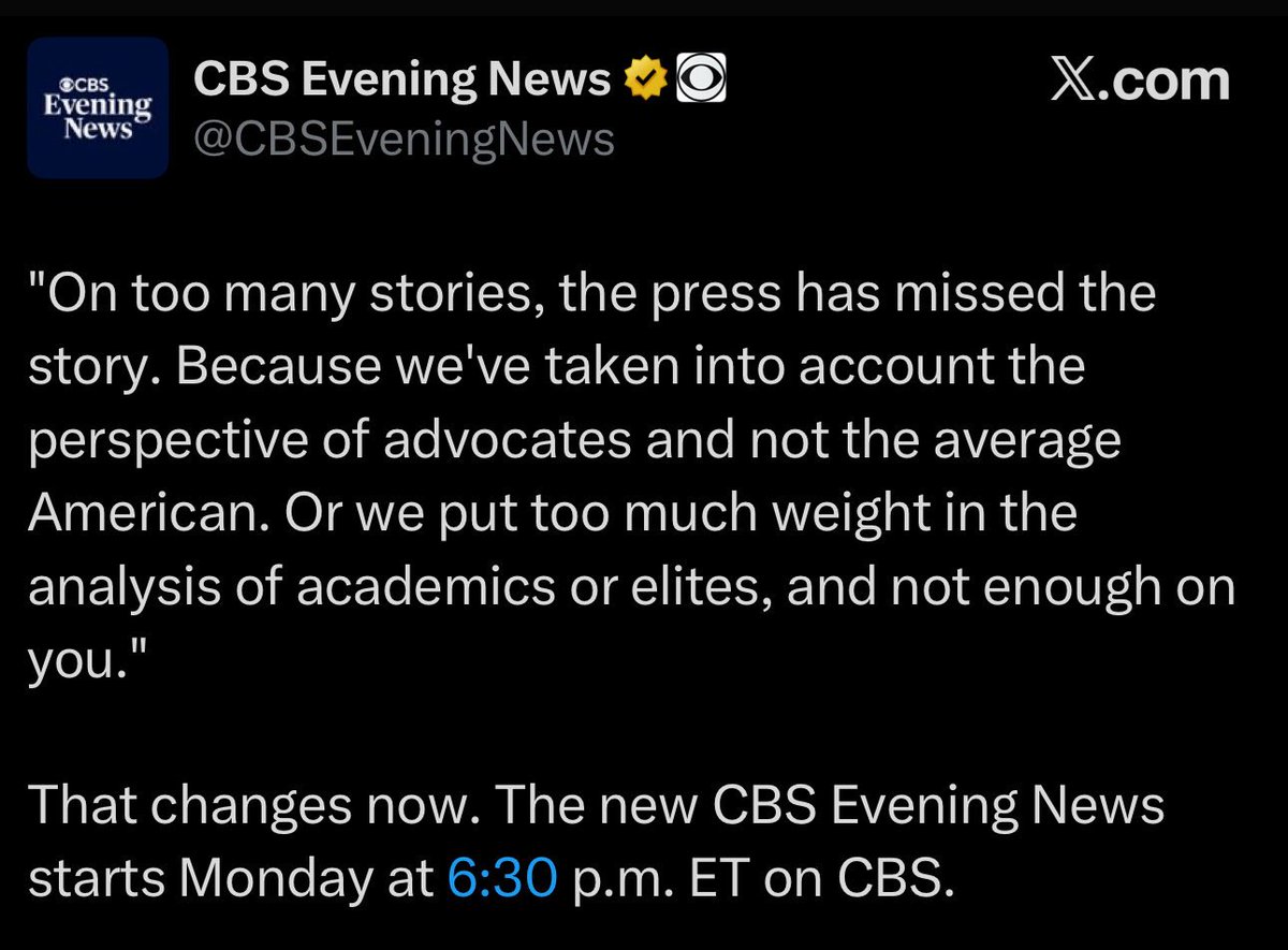 CBS News makes it official.
They are going full MAGA starting 2026. Their “news” will consist of what Trump and Bari Weiss want you to hear, aka Fox/Newsmax.
Don’t JUST boycott CBS News, boycott CBS completely with the obvious exception of: The Late Show with Stephen Colbert.