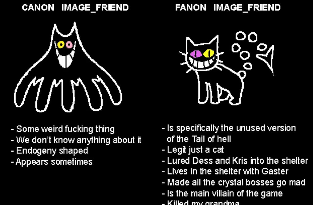 utdrtwttakes's tweet image. "Fans overrate Friend's role in the game. It's never mentioned in the game at all, it only appears randomly as "enemies" in ERAM fight. All also love to connect the tail of hell to it, when it's sprite doesn't even have a tail. There's 0 connection. It's just an enemy in Ch6."