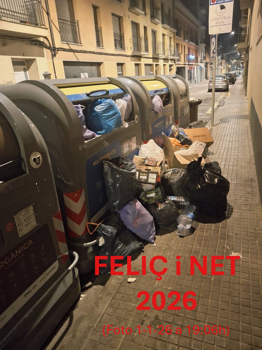 Els millors desitjos per aquest 2026, de  part dels veïns més porcs, de l'<a href="/AjTorello/">Ajuntament de Torelló</a> i del servei de neteja, amb els responsables d'organitzar-lo i dimensionar-lo.
No hi ha gaire marge a l'esperança que canviï res. Ni els afecta, ho tenen lluny de casa.
#Torelló #Osona #Residus