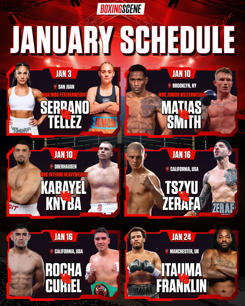 boxingscene's tweet photo. The January boxing schedule is looking STACKED!🔥

Which fight night are you most looking forward to?🤔 https://t.co/lqIyblvYyz
