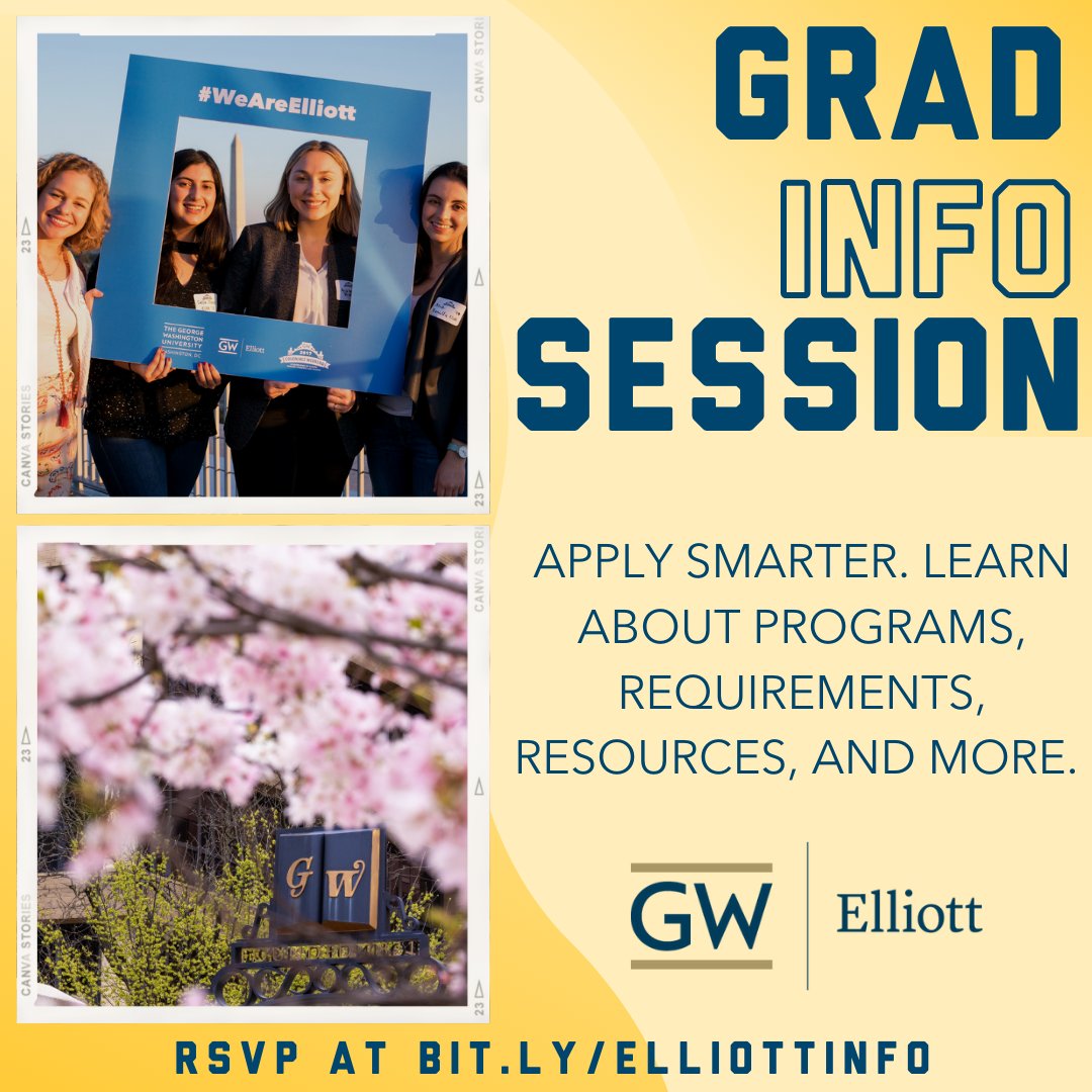 We want <a href="/ElliottSchoolGW/">The Elliott School</a> to be an easy choice, which is why we don't require GRE scores. Learn more about graduate programs &amp; requirements at an info session! Find one and RSVP at ow.ly/mns730sRLpe #GradSchool #WeAreElliott