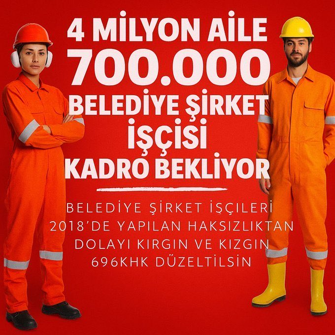 <a href="/isikhanvedat/">Prof. Dr. Vedat Işıkhan</a> <a href="/RTErdogan/">Recep Tayyip Erdoğan</a> <a href="/farukozcelikgsb/">Faruk Özçelik</a> <a href="/AhmetAYDIN_02/">Ahmet AYDIN</a> <a href="/csgbakanligi/">T.C. Çalışma ve Sosyal Güvenlik Bakanlığı</a> <a href="/TBMMresmi/">TBMM</a> <a href="/NumanKurtulmus/">Numan Kurtulmuş</a> <a href="/burhanduran/">Burhanettin Duran</a> <a href="/hasandogan/">Hasan Doğan</a> <a href="/iletisim/">T.C. İletişim Başkanlığı</a> <a href="/tcbestepe/">T.C. Cumhurbaşkanlığı</a> <a href="/Hayati_Yazici/">Hayati Yazıcı</a> <a href="/mustafaelitas/">Mustafa Elitaş</a> <a href="/akbasogluemin/">Av. M.Emin AKBAŞOĞLU 🇹🇷</a> <a href="/omerrcelik/">Ömer Çelik</a> <a href="/Cansiz2020/">𝑩𝒆𝒌𝒊𝒓 𝑪𝒂𝒏</a> <a href="/Onsra6161/">Mustafa Cömert</a> <a href="/zeynepsuela/">zeynep</a> <a href="/aksay_busra/">Büşra Büşra</a> <a href="/pebelediye/">PE Belediye Emekçileri Dayanışma Ağı</a> <a href="/TURANN1923/">Belediye Şirket İşçisi🇹🇷🇹🇷</a> <a href="/BelediyeBitli/">BelediyeŞirketMühendisi</a> <a href="/bldyekadro/">Türkiye belediye şirket işçileri topluluğu</a> <a href="/SirketIstanbul/">Belediye Şirket İşçisi (Taşeronun Devamı)</a> <a href="/issizadanali/">2019BelediyeMağduru</a> <a href="/BurcuAr66646250/">Belediye Şirket İşçileri Hak Savunucusu</a> <a href="/aliveli123765/">bir garip belediye şirket işçisi</a> <a href="/Belediye52/">Muhammed haklı bir kul</a> <a href="/Belediyesirkett/">BelediyeŞirketİşçilerKadroİstiyor</a> <a href="/Belediyesirket1/">Belediye Şirket2</a> <a href="/Belediyesirket1/">Belediye Şirket2</a> <a href="/Halee35/">Hale Ören</a> <a href="/BelediyeTaseron/">Belediye taşeron</a> <a href="/iscihaber/">İşçi Haber</a> <a href="/IscilerDernegi/">Kamuda Çalışan Üniversiteli İşçiler Derneği</a>