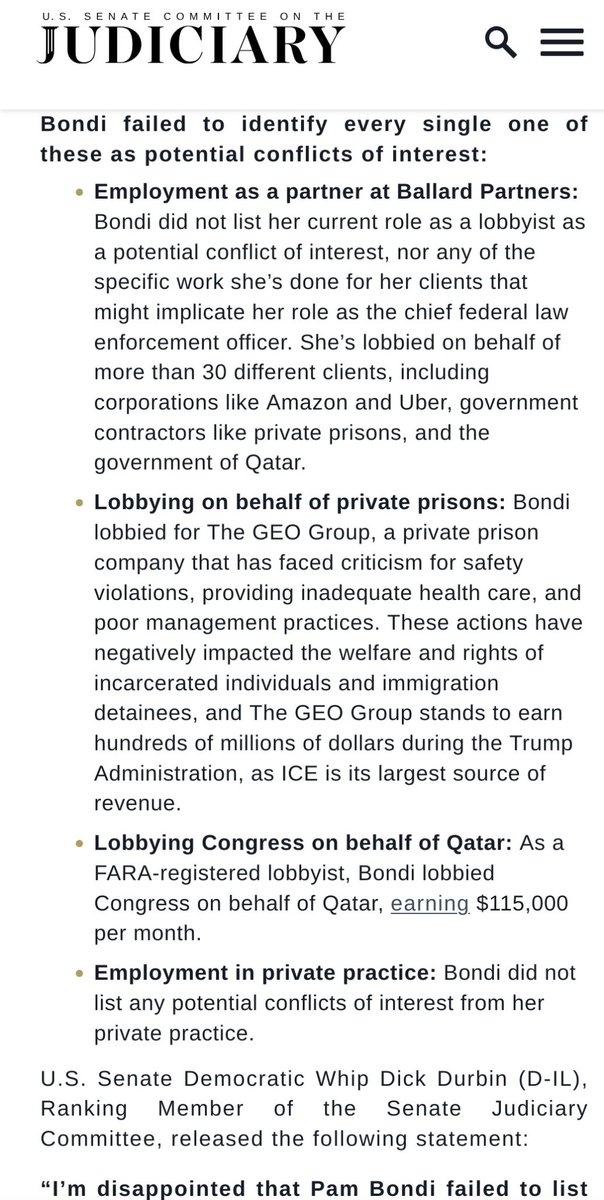 johnp7's tweet photo. @CalltoActivism Bondi made $115K a month lobbying congress on behalf of Qatar. Her alliances w/ wealthy foreign & domestic groups should let you know where her patriotism lies. Money & Power. Not people. She also was a #fraudclosure princess as FL AG. https://t.co/cT5E87DdVB