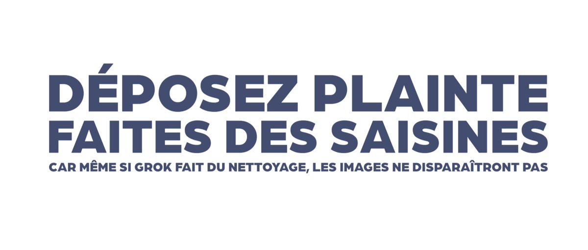 ℹ️ #Grok 
Si votre image est détournée
➡️ Pharos, Arcom
➡️ déposez une plainte en bonne et due forme

Si vous voyez des images détournées
➡️ signalez à Twitter/X dans le cadre du DSA

S'il s'agit d'images de mineurs
➡️ Pharos